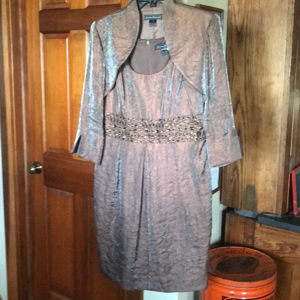 Shimmer brown bronze cocktail dress and jacket